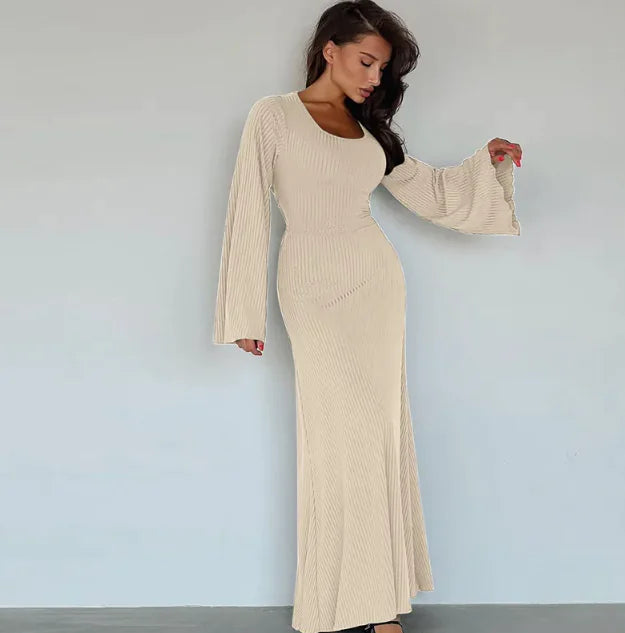 Long U Neck Casual Dress