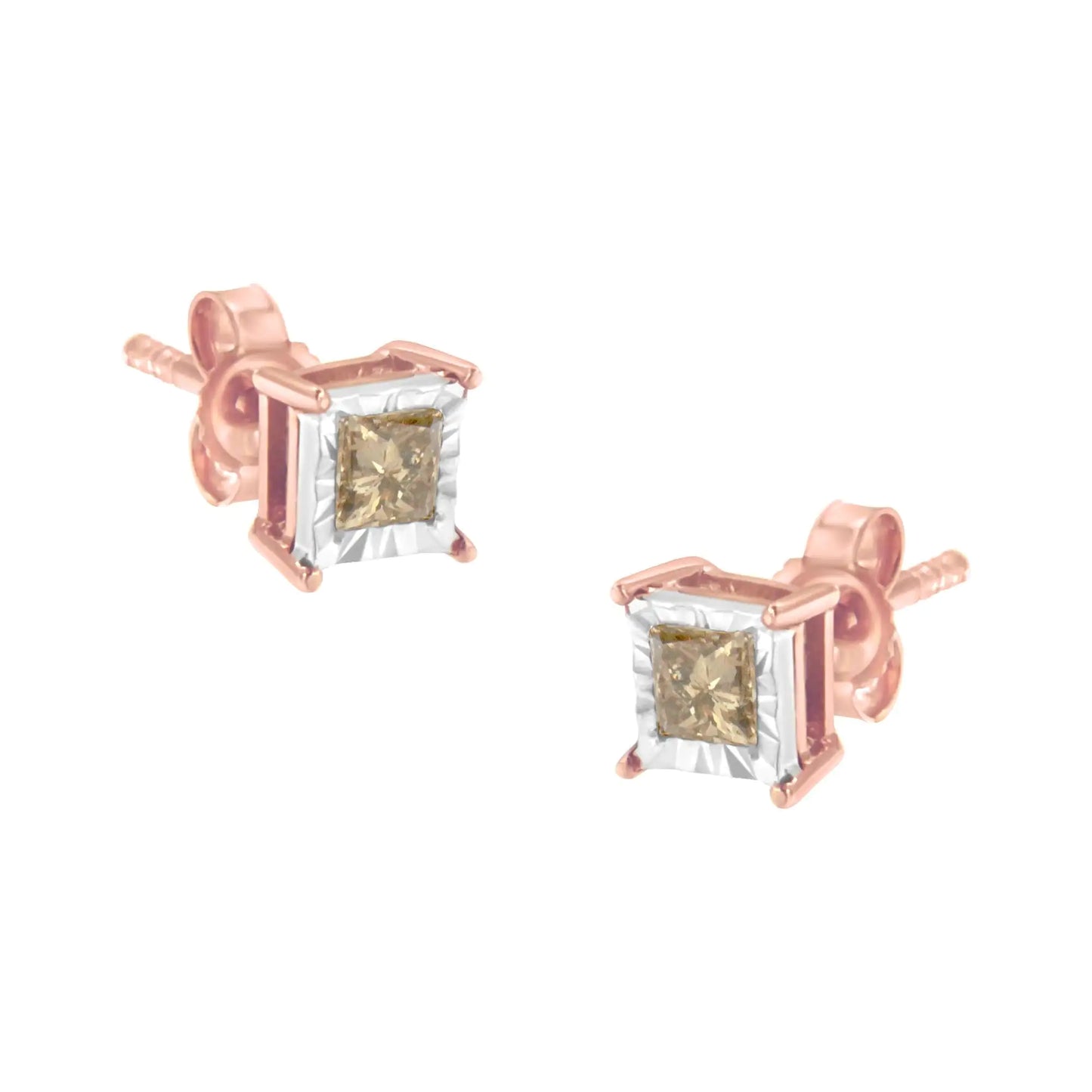 14K Rose Gold Plated Diamond Earrings