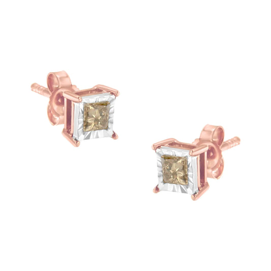 14K Rose Gold Plated Diamond Earrings