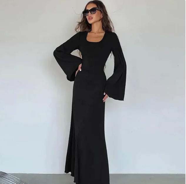 Long U Neck Casual Dress