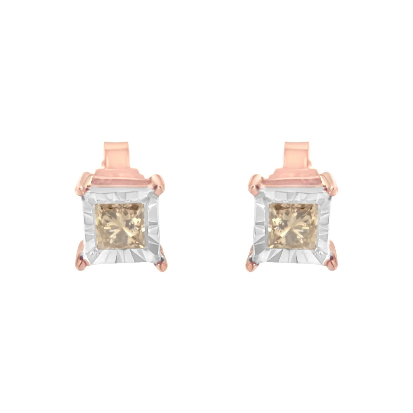 14K Rose Gold Plated Diamond Earrings