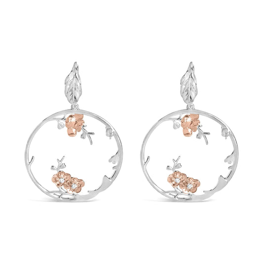 Rose Gold Plated Diamond Floral Hoop Earrings