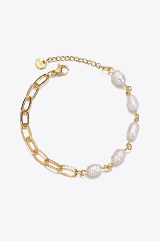 Half Pearl - Half Chain Stainless Steel Bracelet