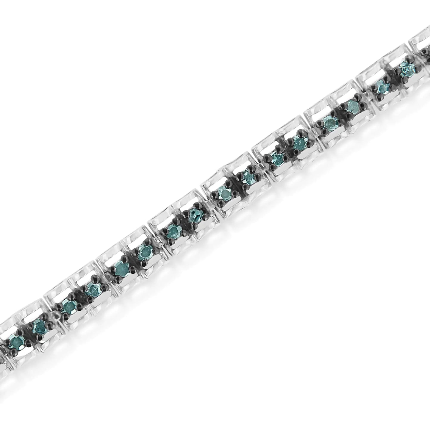 Bracelet de tennis à double maillon en argent sterling 925 et diamant taille rose 1,0 carat en rhodium noir sur 17,8 cm (couleur bleue, clarté I1-I2)