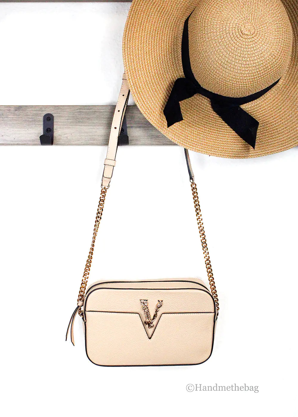 Versace - Virtus Beige Leather Crossbody Bag