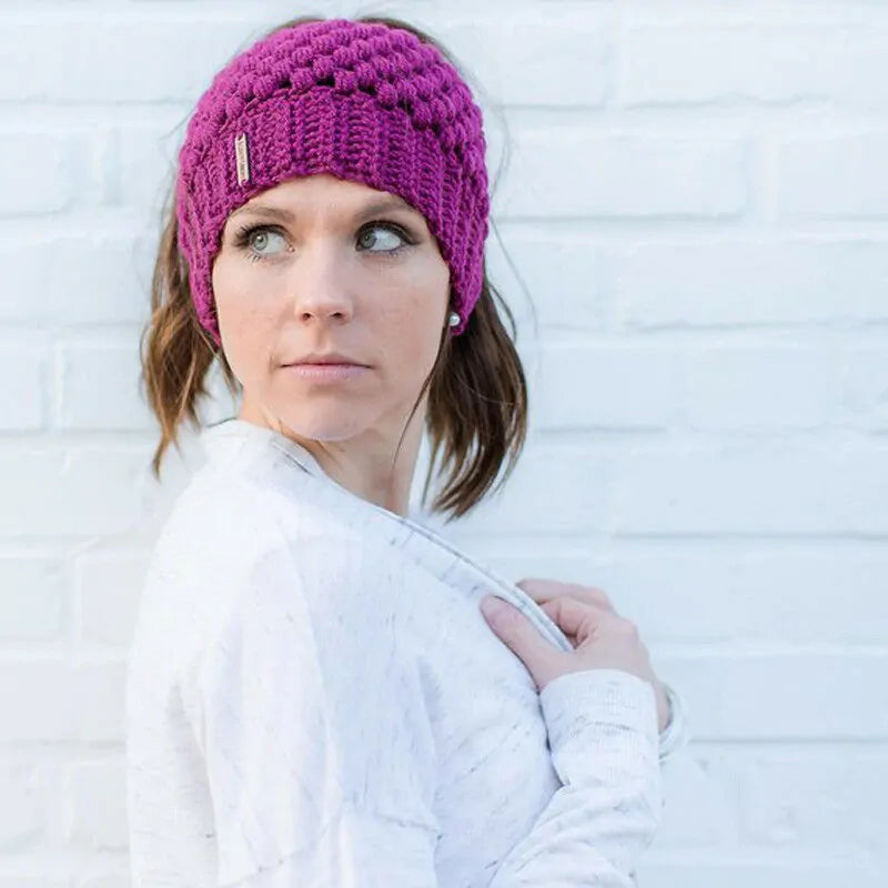 Chapeaux de queue de cheval tricotés pour femmes d'hiver